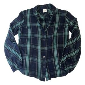 Cabi Plaid Button Up Shirt Small Womens Navy Big Sur Blouse Flannel Long Sleeve